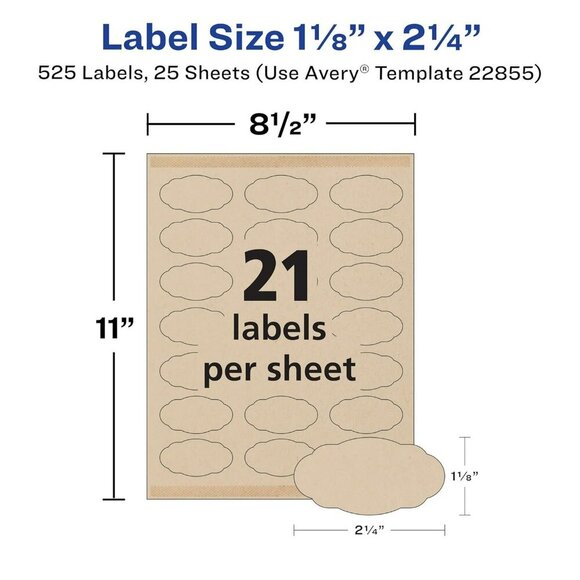 Avery® Kraft Brown Scalloped Oval Labels 1-1/8" x 2-1/4" #22855 Laser/Inkjet New - Picture 6 of 7